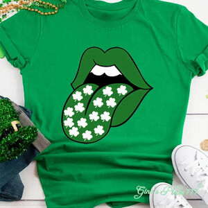 Lucky Tongue Vibrant Green Womens Super Soft Stretchy Slim Fit Graphic Tee's L